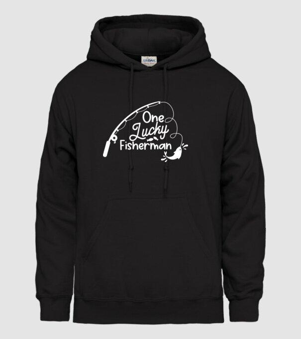 One lucky Fisherman model negru pe tricou