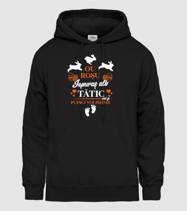 Ou roșu, iepuraș alb, tătic voi fi pupici voi primi! model negru pe tricou