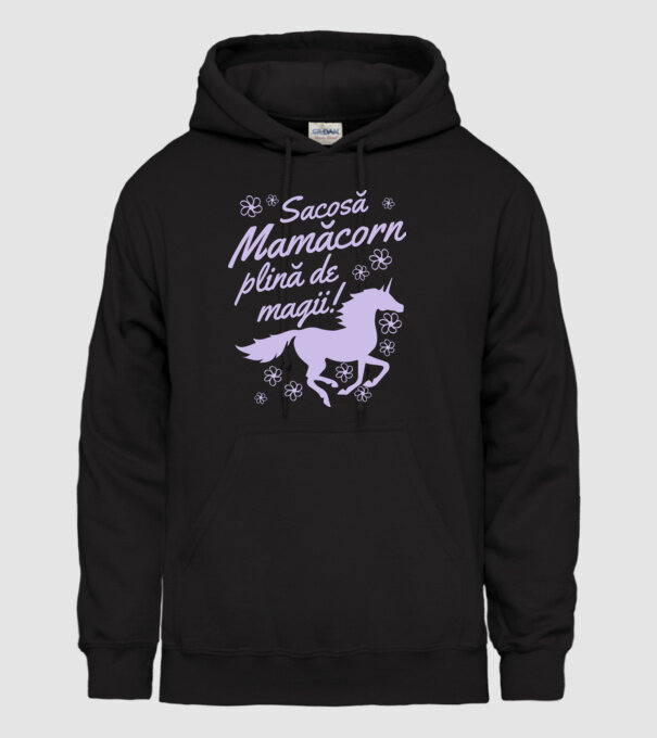Sacoșă mamăcorn plină de magii! model negru pe tricou
