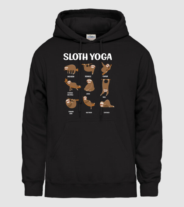 Sloth yoga model negru pe tricou