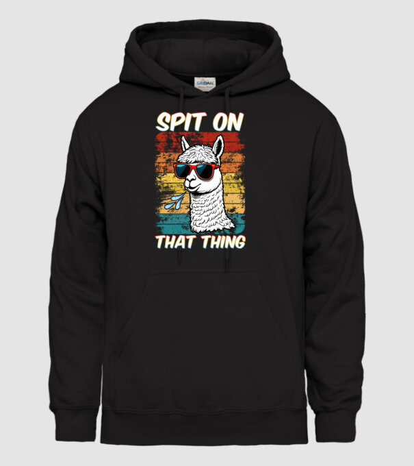 Spit on that thing llama rainbow Hawk Tuah model negru pe tricou