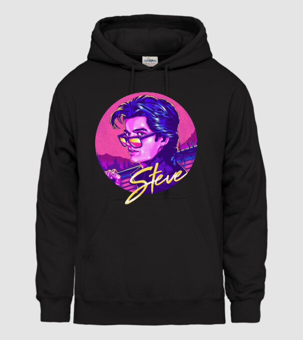 steve neon stranger things model negru pe tricou