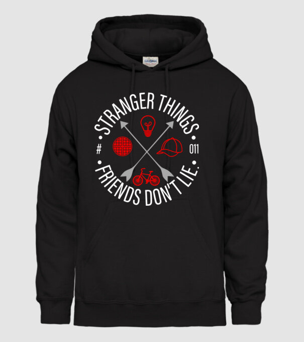 stranger things friends dont lie model negru pe tricou
