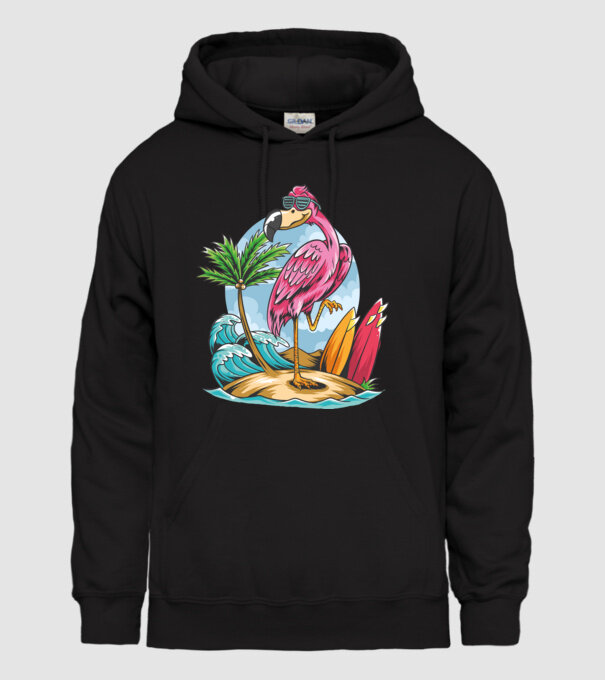 Surfer flamingo model negru pe tricou