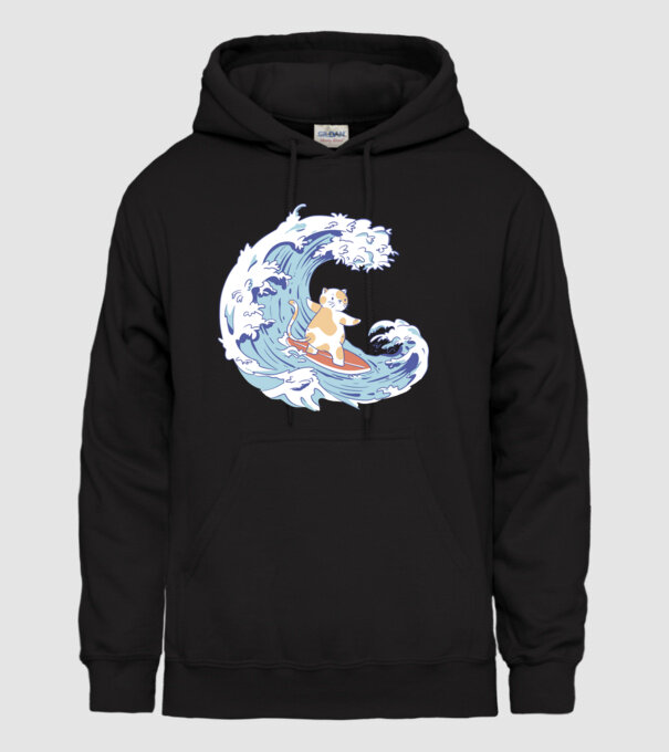 Surfer kitty model negru pe tricou