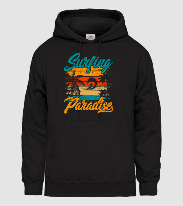 Surfing Paradise model negru pe tricou