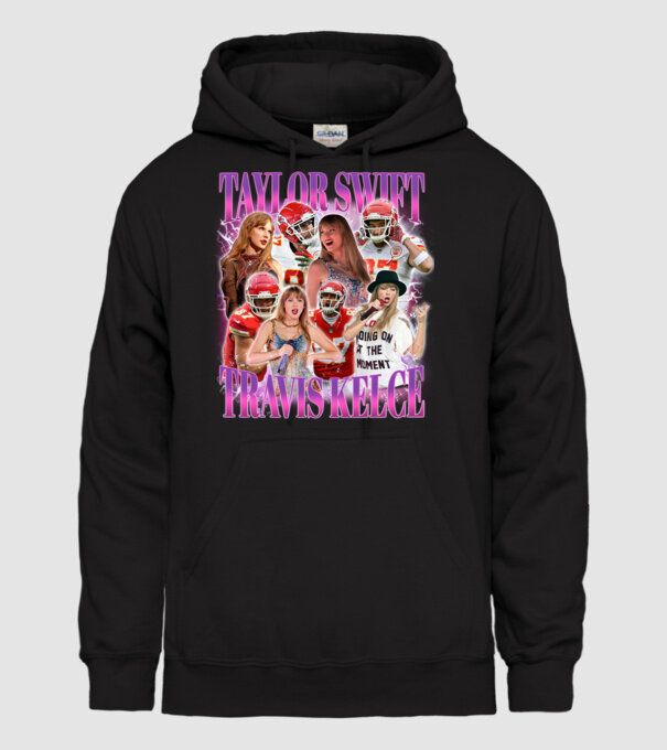 Taylor Swift ERAS Travis Kelce bootleg model negru pe tricou