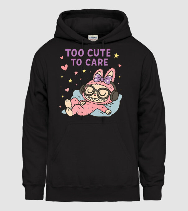 Too cute to care model negru pe tricou
