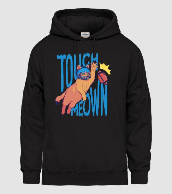 Touch Meow model negru pe tricou