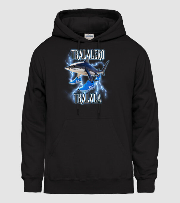 Tralalero Tralala model negru pe tricou