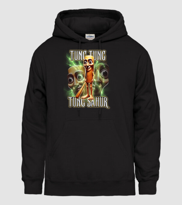 Tung Tung Tung Sahur model negru pe tricou