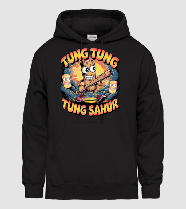 Tung Tung Tung Sahur Retro model negru pe tricou