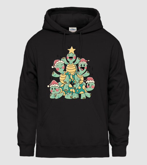 Turtle christmas tree model negru pe tricou