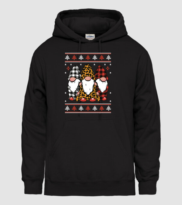Ugly sweater gnomes model negru pe tricou