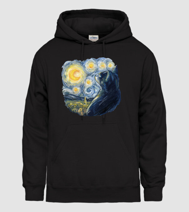 Van Gogh cat model negru pe tricou