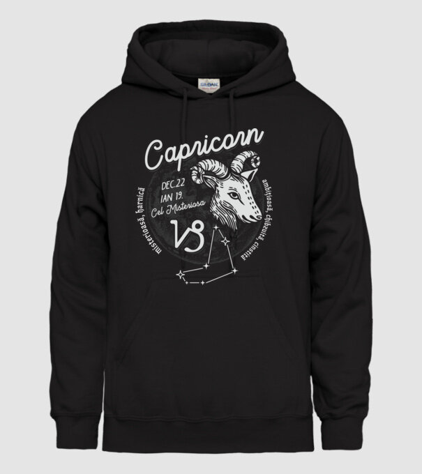 Zodiac femeie CAPRICORN retro model negru pe tricou