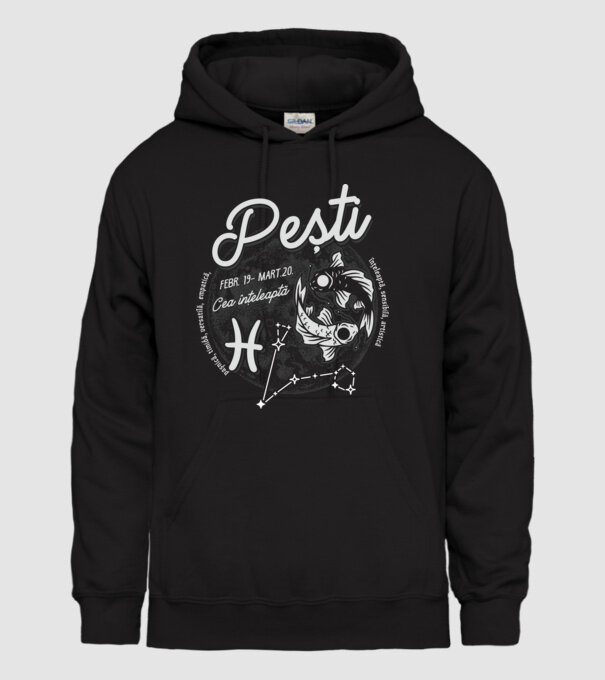 Zodiac femeie PEȘTI retro model negru pe tricou