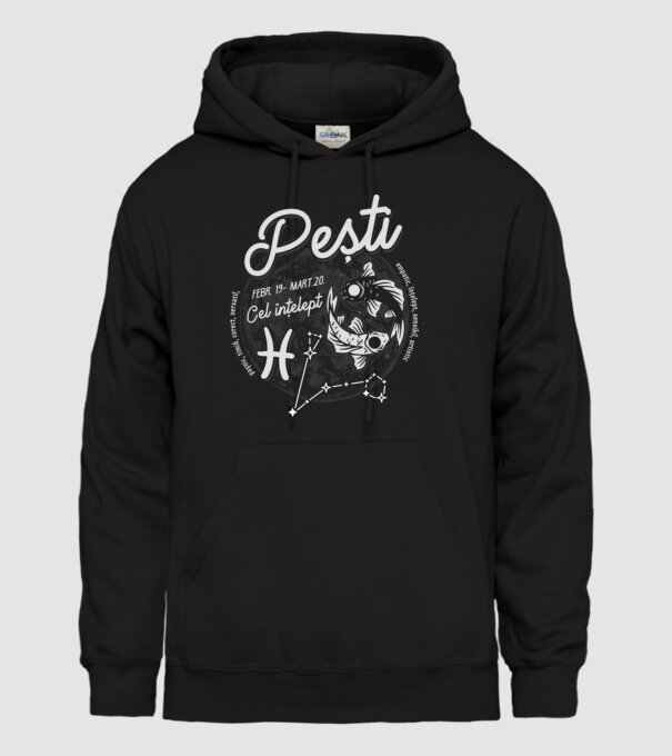 Zodiac bărbat PEȘTI retro model negru pe tricou