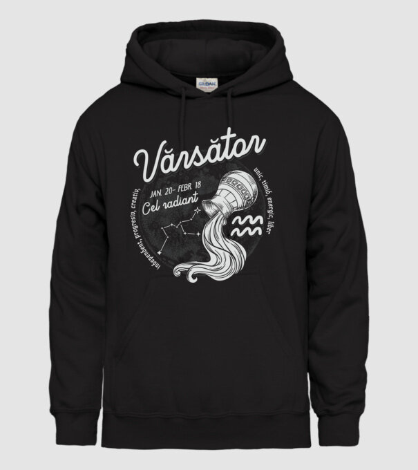 Zodiac bărbat VĂRSĂTOR retro model negru pe tricou