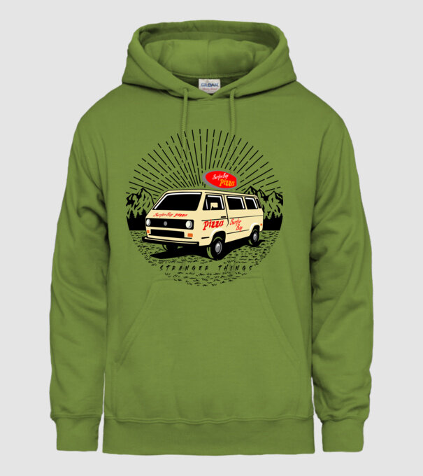 surfer boy pizza bus stranger things model verde de măr pe tricou