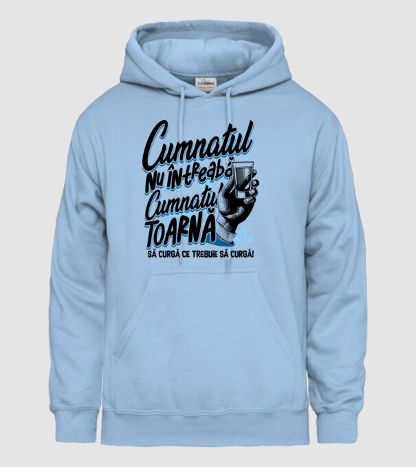 Cumnatul nu întreabă, cumnatul toarnă. Să curgă ce trebuie să curgă! model albastru deschis pe tricou