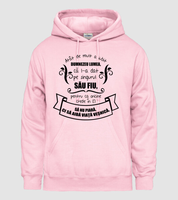 Atât de mult a iubit Dumnezeu lumea model roz deschis pe tricou