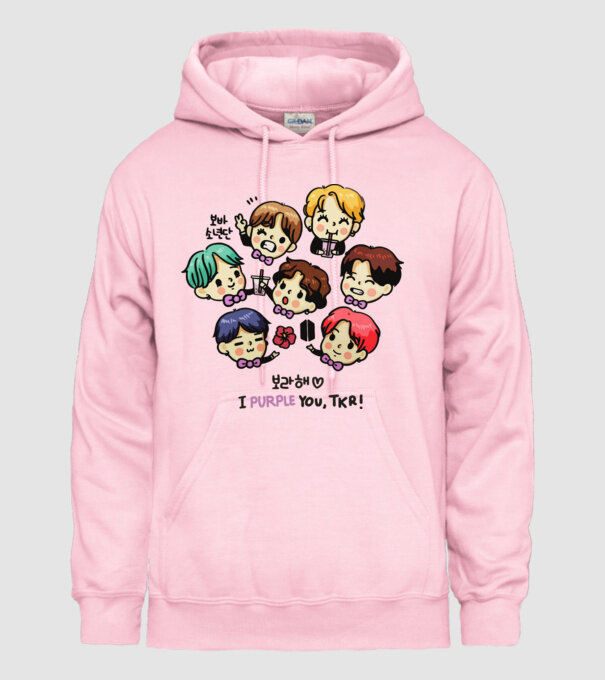 BTS chibi model roz deschis pe tricou