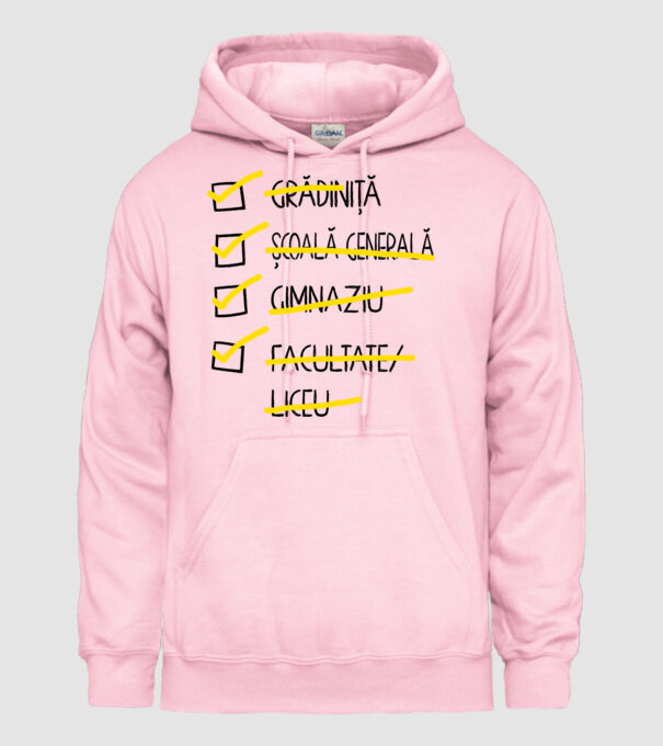 Cheklist educație - Facultate alb model roz deschis pe tricou