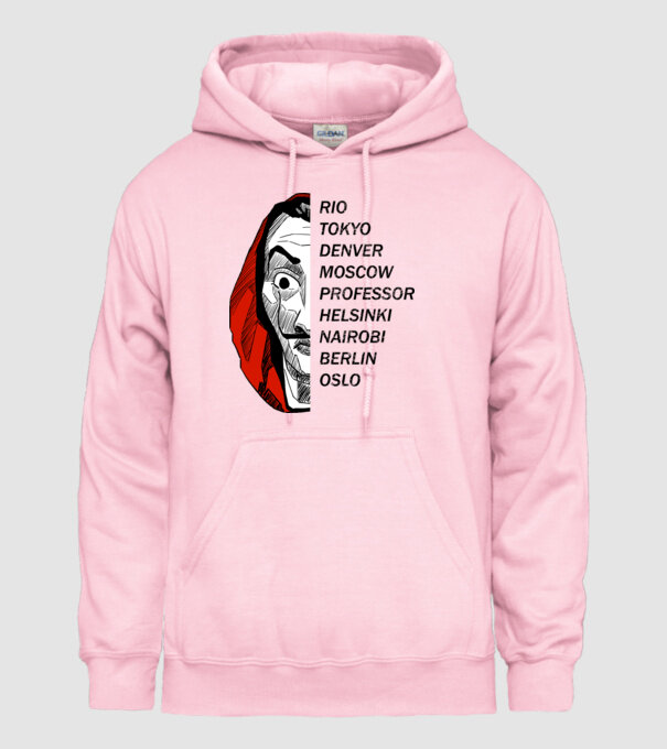 classic logo money heist white model roz deschis pe tricou