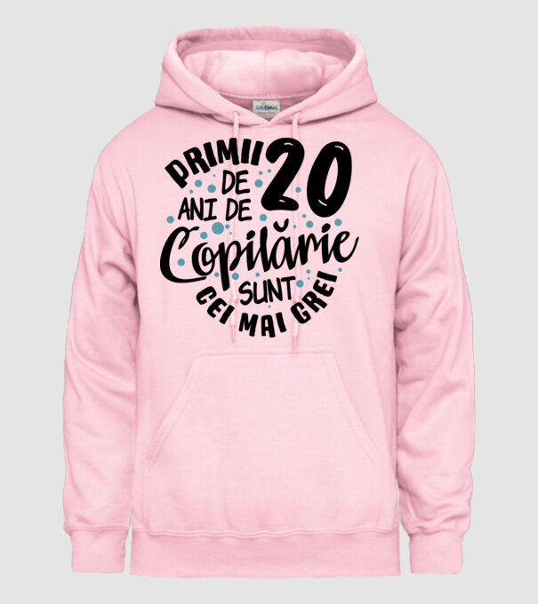 Copilărie 20 de ani model roz deschis pe tricou