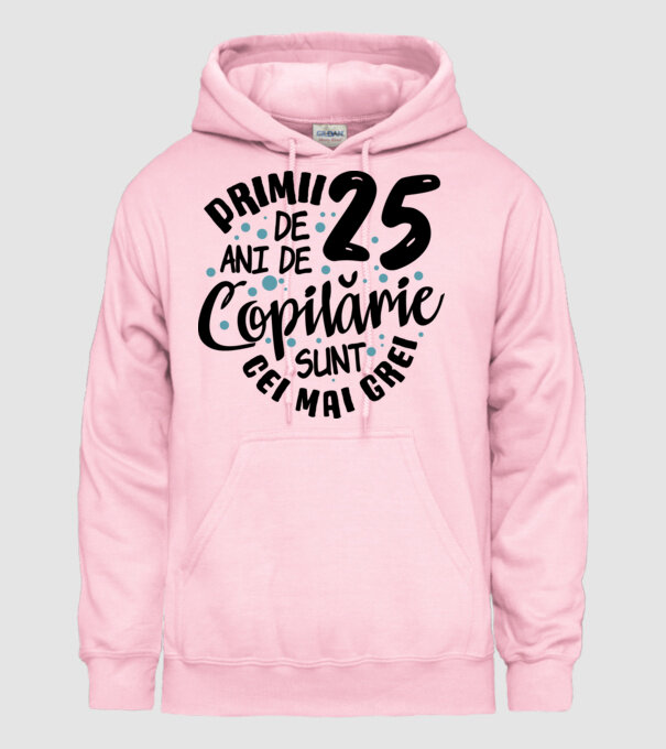 Copilărie 25 de ani model roz deschis pe tricou