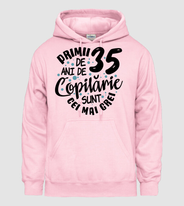 Copilărie 35 de ani model roz deschis pe tricou