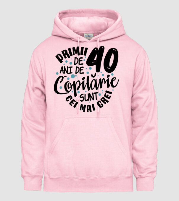 Copilărie 40 de ani model roz deschis pe tricou