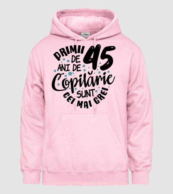 Copilărie 45 de ani model roz deschis pe tricou