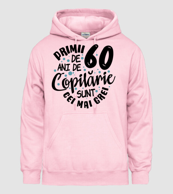 Copilărie 60 de ani model roz deschis pe tricou