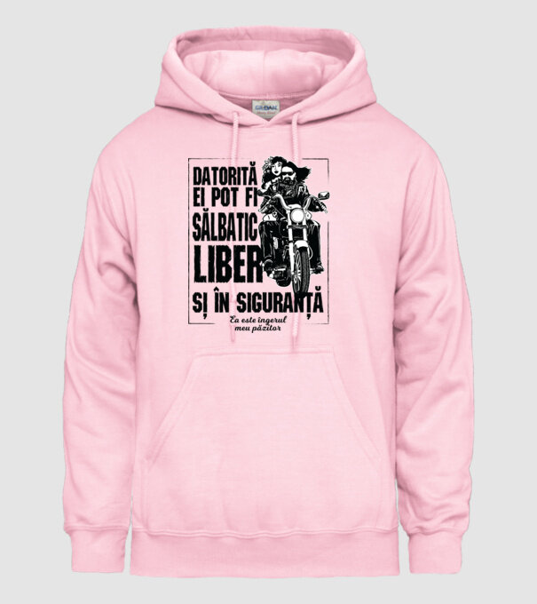 datorită lui pot fi sălbatică, liberă și în siguranță - el este îngerul meu păzitor model roz deschis pe tricou
