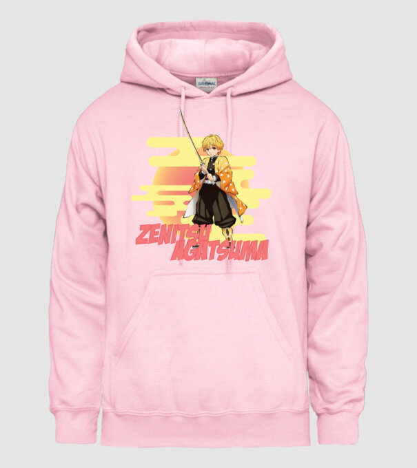 Demon Slayer Zenitsu model roz deschis pe tricou