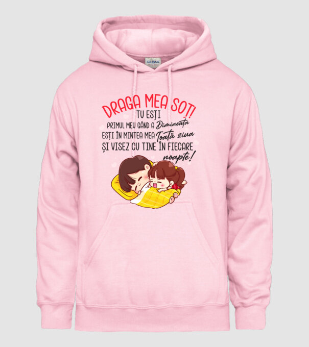 Dragul meu soț! tu ești primul meu gând dimineața, ești în mintea mea toată ziua și visez cu tine în fiecare noapte. Te iubesc! model roz deschis pe tricou
