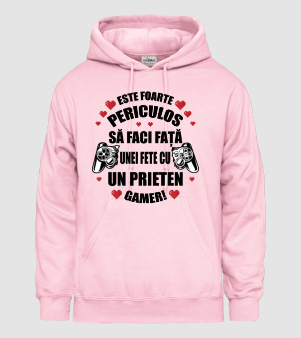 este foarte periculos să faci față unei fete cu un prieten gamer! model roz deschis pe tricou