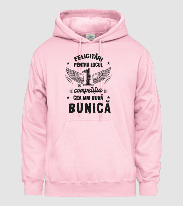 Felicitări pentru locul 1 în competiția Cea mai bună bunică! model roz deschis pe tricou