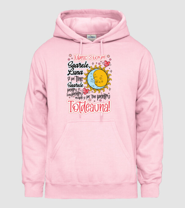 Iubesc 3 lucruri model roz deschis pe tricou