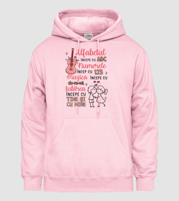 Iubirea începe cu-tine și cu mine model roz deschis pe tricou
