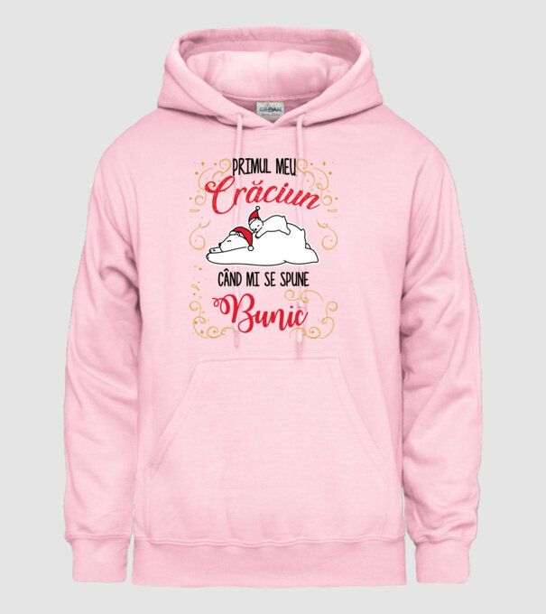 Primul meu Crăciun când mi se spune bunic! model roz deschis pe tricou