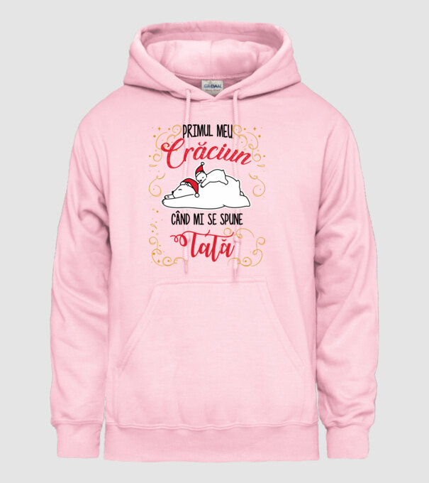 Primul meu Crăciun când mi se spune tată! model roz deschis pe tricou