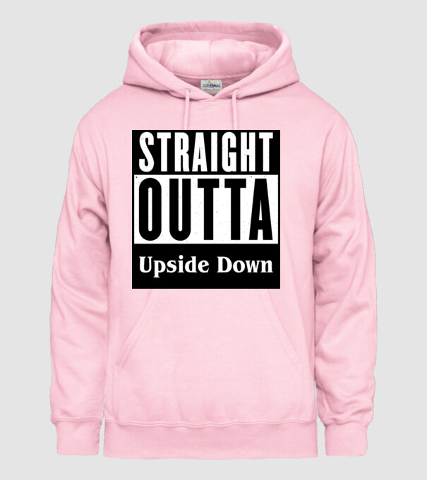 straight outta upside down model roz deschis pe tricou