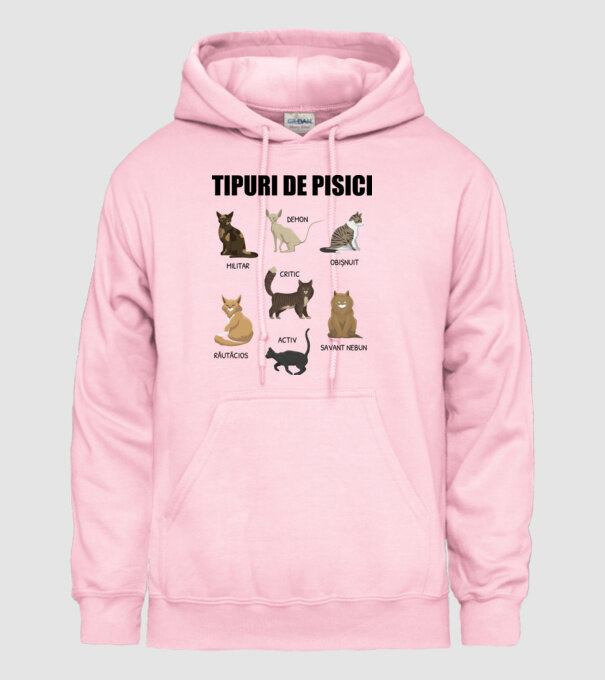Tipuri de pisici model roz deschis pe tricou