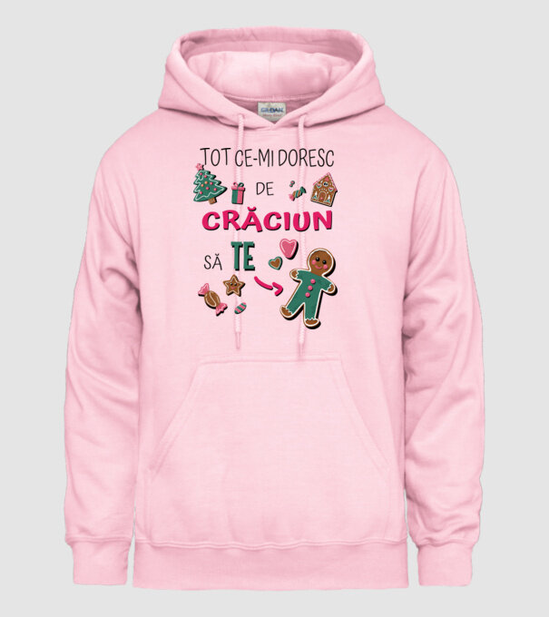 Tot ce-mi doresc de Crăciun să TE om alb model roz deschis pe tricou