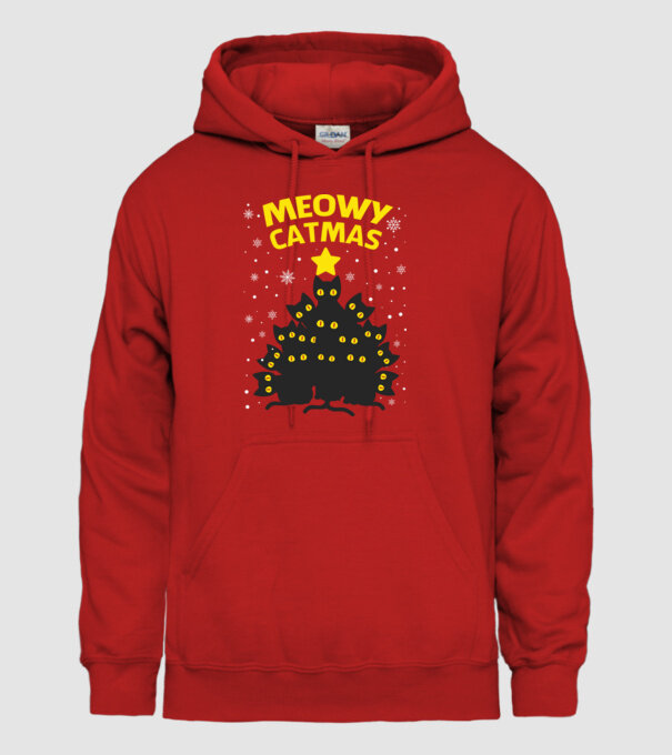 Meowy catmas black model roșu pe tricou