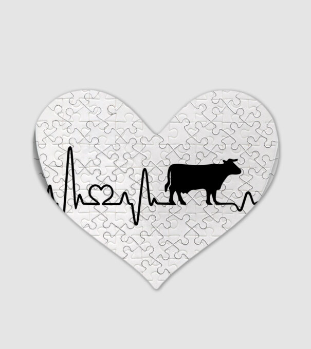 Cow Heartbeat model alb pe tricou