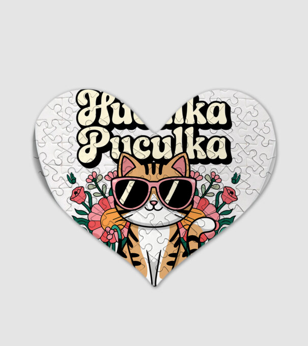 Huculka Puculka pisică 3 model alb pe tricou